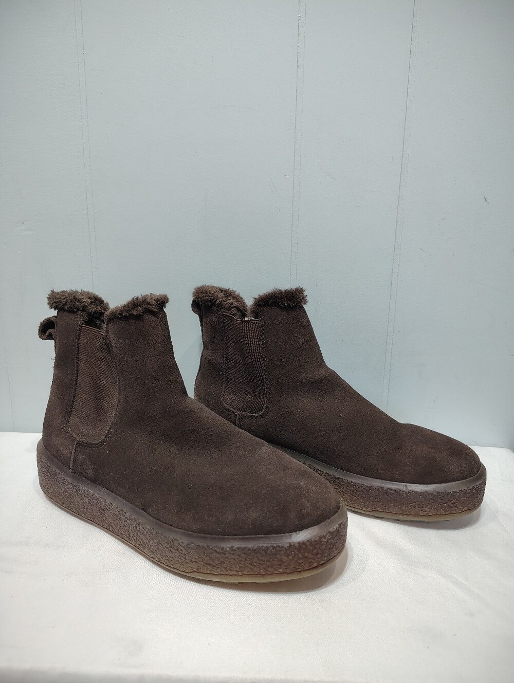 Madewell The Toasty Chelsea Boot Dark Coffee Brown Suede Faux Fur Lined 8
